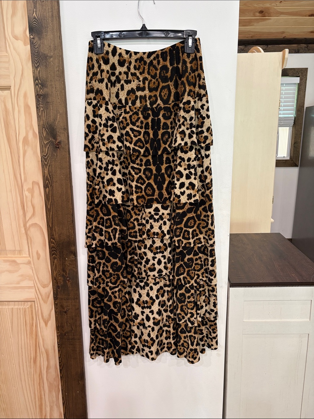 Leopard Print Tiered Maxi Skirt - Brown/Black Animal Print